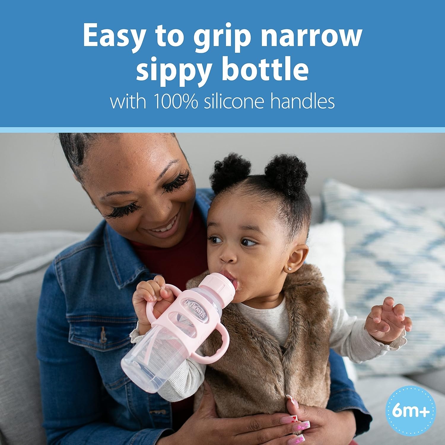 image:imageDr Browns Milestones Sippy Bottle 2Pack with Level 3 MediumFast Flow Nipple 6Pack for 6 Months Plus Babies2 Pack Light Pink Ecru