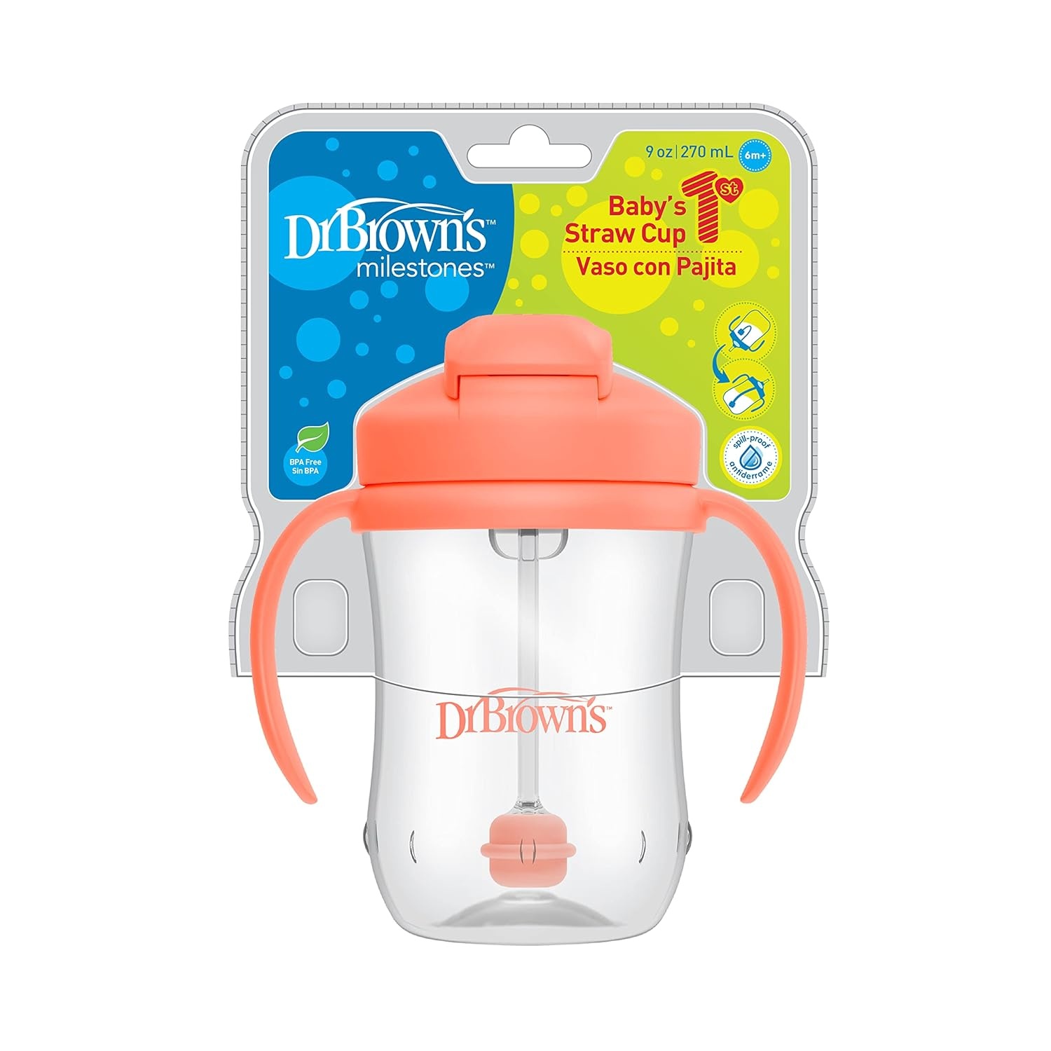 image:imageDr Browns Milestones Sippy Bottle 2Pack with Level 3 MediumFast Flow Nipple 6Pack for 6 Months Plus Babies2 Pack Light Pink Ecru