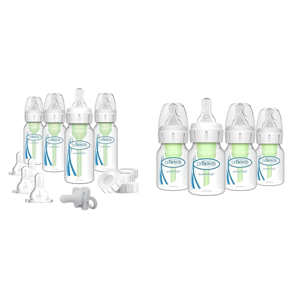 image:imageDr Browns AntiColic Breast to Bottle Feeding Set with Slow Flow Nipples and Preemie AntiColic Baby Bottles 4 Pack