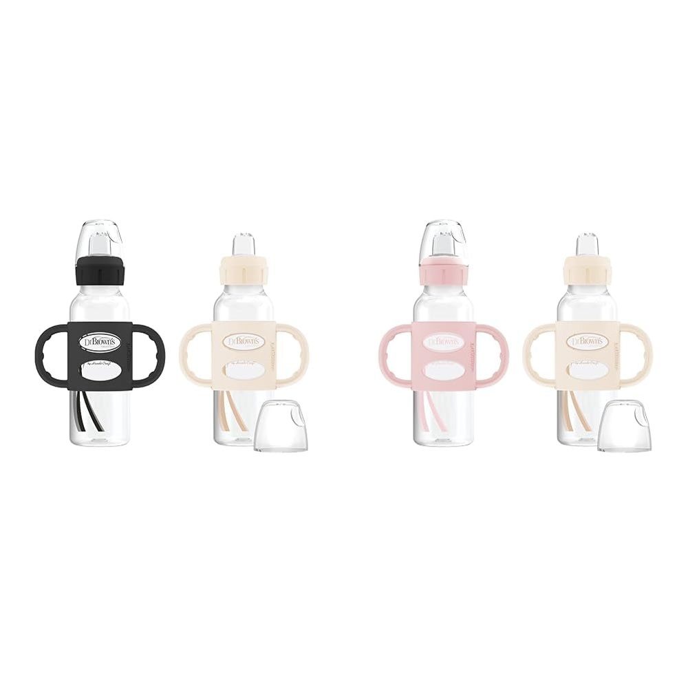 image:imageDr Browns Milestones Sippy Bottle 2Pack with Level 3 MediumFast Flow Nipple 6Pack for 6 Months Plus Babies4Pack Black and Ecru LightPink and Ecru