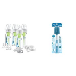 image:imageDr Browns AntiColic Breast to Bottle Feeding Set with Slow Flow Nipples Travel Caps and Silicone Pacifier  Gray amp Soft Touch Bottle Brush Blue