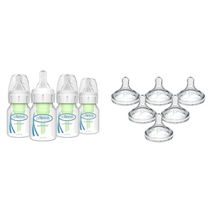 image:imageDr Browns AntiColic Preemie Baby Bottles 0m Nipple 4 Pack amp WideNeck 100 Silicone Preemie Nipples Slowest Flow 0m 6 Pack