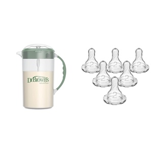 image:imageDr Browns Baby Formula Mixing Pitcher with Adjustable Stopper Locking Lid amp No Drip Spout amp Dr Browns Natural Flow Level 2 Narrow Baby Bottle Silicone Nipple Medium Flow 3m