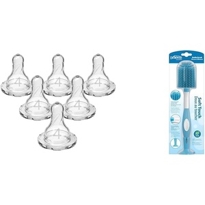 image:imageDr Browns Level 4 Fast Flow 100 Silicone Narrow Baby Bottle Nipples 6 Pack  Blue Soft Touch Bottle Brush