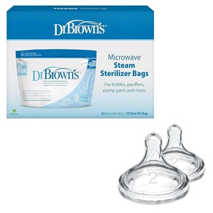 image:imageDr Browns Microwave Steam Sterilizer Bags for Baby Bottles Pacifiers Pump Parts and Accessories 5Pack  Dr Browns Natural Flow Level 2 WideNeck Baby Bottle Silicone Nipple 2 Count
