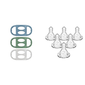 image:imageDr Browns Milestones Silicone Baby Bottle Handles Narrow amp Natural Flow Level 2 Nipple Medium Flow 3m 100 Silicone 6 Count3 Pack  Light Blue  Green  Gray