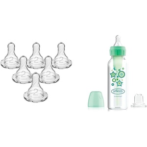 image:imageDr Browns Natural Flow Level 2 Medium Flow 100 Silicone Narrow Baby Bottle Nipples and AntiColic Options Narrow Sippy Bottle Starter Kit