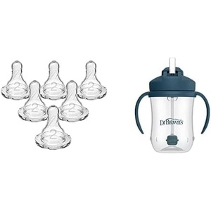 image:imageDr Browns Natural Flow Level 2 Narrow Baby Bottle Silicone Nipple Medium Flow 3m 100 amp Milestones Babys First Straw Cup Training Cup Weighted Straw Dark Blue 6m