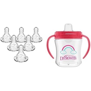 image:imageDr Browns Natural Flow Level 2 Narrow Baby Bottle Silicone Nipple Medium Flow 3m 100 amp Transition Sippy Cup Soft Spout Pink  6oz 6m