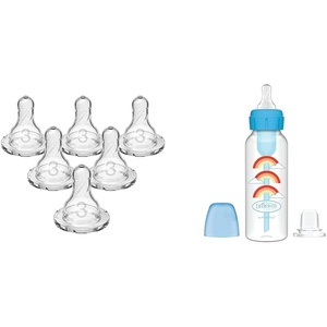 image:imageDr Browns Natural Flow Level 3 Narrow Baby Bottle Silicone Nipple 6 Pack and AntiColic Options Narrow Sippy Bottle Starter Kit with Level 3 Nipple and Silicone Sippy Spout Blue