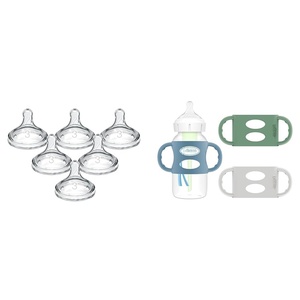 image:imageDr Browns Natural Flow Level 3 WideNeck Baby Bottle Silicone Nipple amp Milestones 100 Silicone Baby Bottle Handles WideNeck Light Blue Green Gray 3 Pack 4m