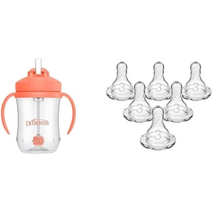 image:imageDr Browns Original Nipple Level 3 6m 6 Count amp Milestones Babys First Straw Cup Training Cup Weighted Straw Coral 6m