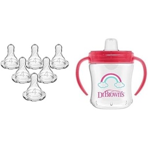 image:imageDr Browns Original Nipple Level 4 9m 6 Count amp Transition Sippy Cup Soft Spout Pink  6oz 6m