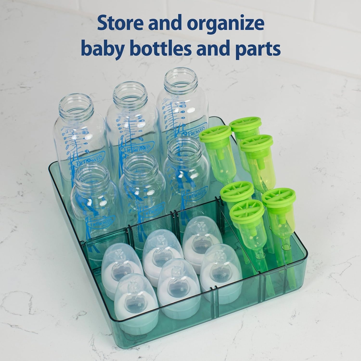 image:imageDr Browns Baby Bottle Storage Tray with Customizable Compartments Store and Organize Bottles Parts and Accessories BPAFree
