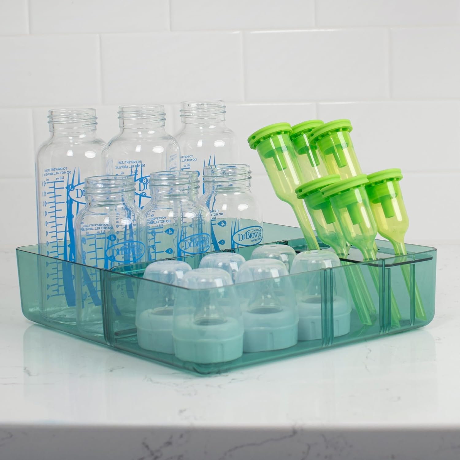 image:imageDr Browns Baby Bottle Storage Tray with Customizable Compartments Store and Organize Bottles Parts and Accessories BPAFree