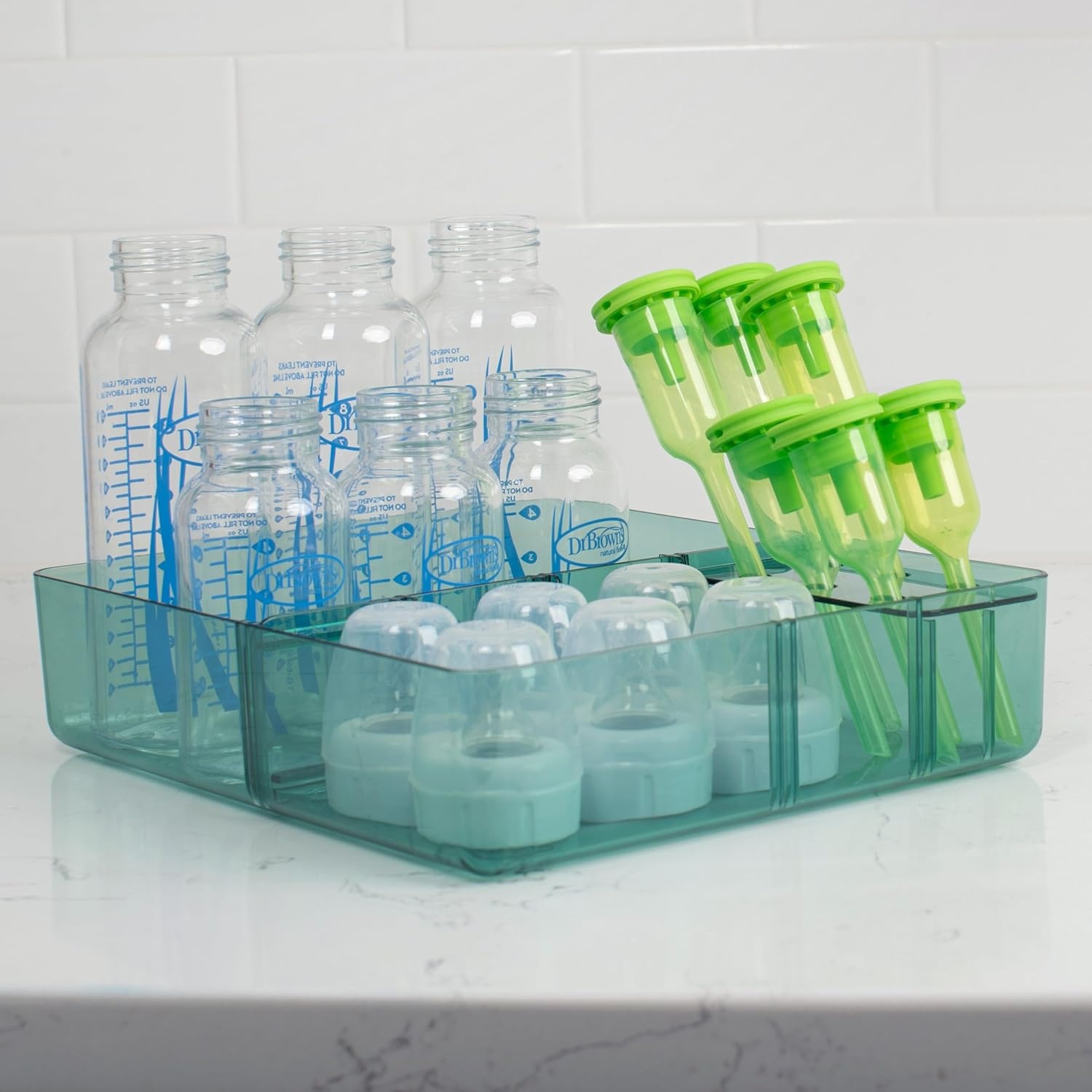 image:imageDr Browns Baby Bottle Storage Tray with Customizable Compartments Store and Organize Bottles Parts and Accessories BPAFree