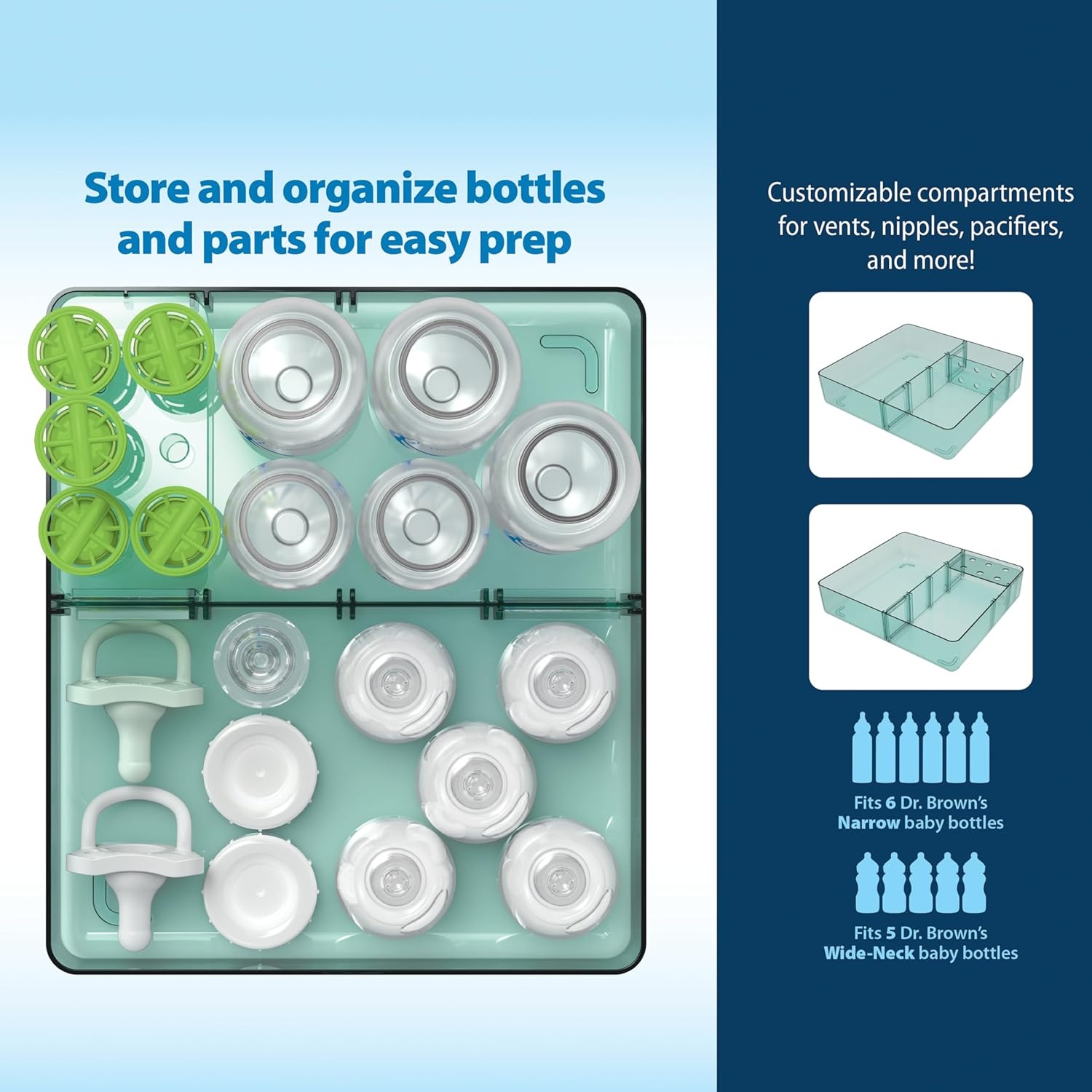 image:imageDr Browns Baby Bottle Storage Tray with Customizable Compartments Store and Organize Bottles Parts and Accessories BPAFree