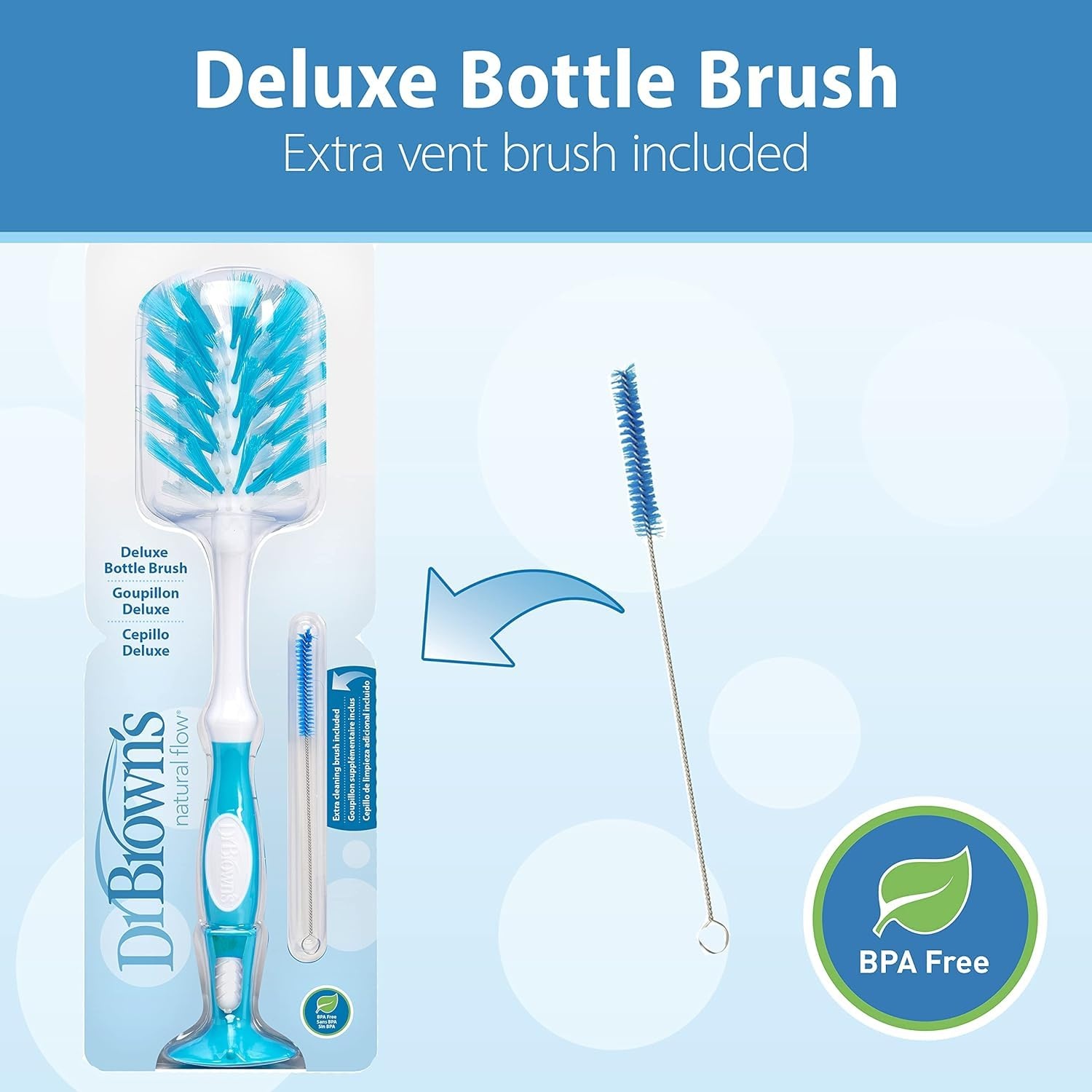 image:imageDr Browns Deluxe Baby Bottle Cleaning Brush with Vent Brush 1Pack Dr Browns AntiColic Options VentReservoir Cleaning Brushes BPAFree Blue 5 Count