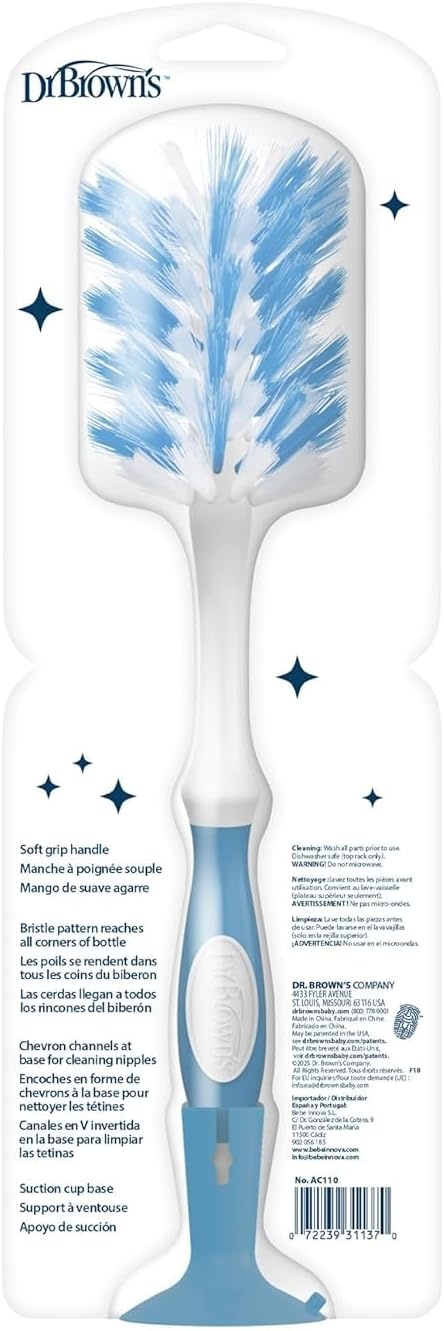 image:imageDr Browns Deluxe Bottle Brush for Cleaning Baby Bottles Nipples and Sippy Cups with Suction Cup Stand and Vent Brush BPAFree Blue 1Pack Packaging and Color May Vary3Pack Blue