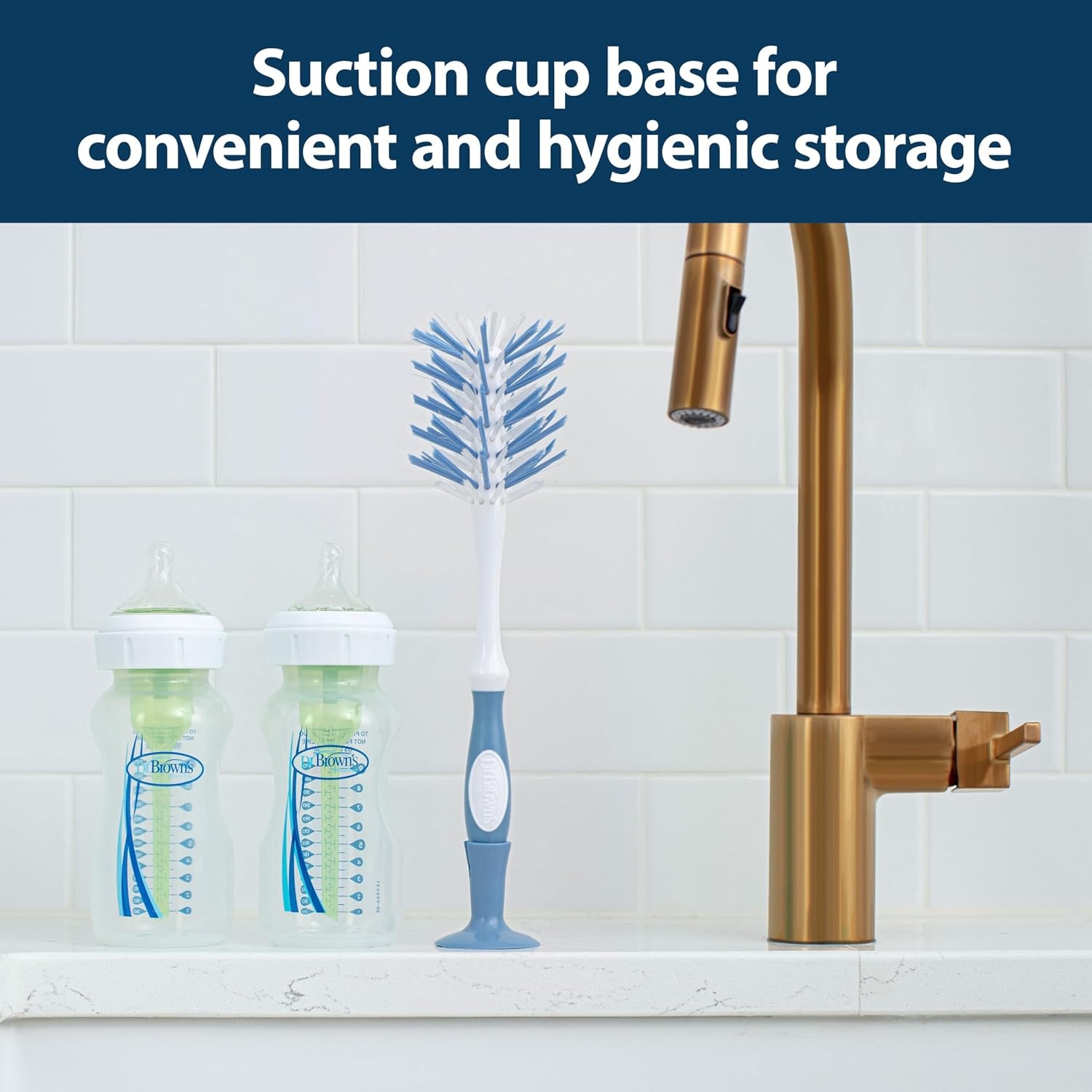 image:imageDr Browns Deluxe Bottle Brush for Cleaning Baby Bottles Nipples and Sippy Cups with Suction Cup Stand and Vent Brush BPAFree Blue 1Pack Packaging and Color May Vary1Pack Blue