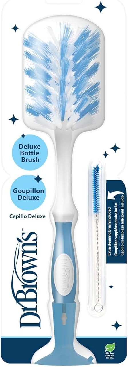 image:imageDr Browns Deluxe Bottle Brush for Cleaning Baby Bottles Nipples and Sippy Cups with Suction Cup Stand and Vent Brush BPAFree Blue 1Pack Packaging and Color May Vary3Pack Blue