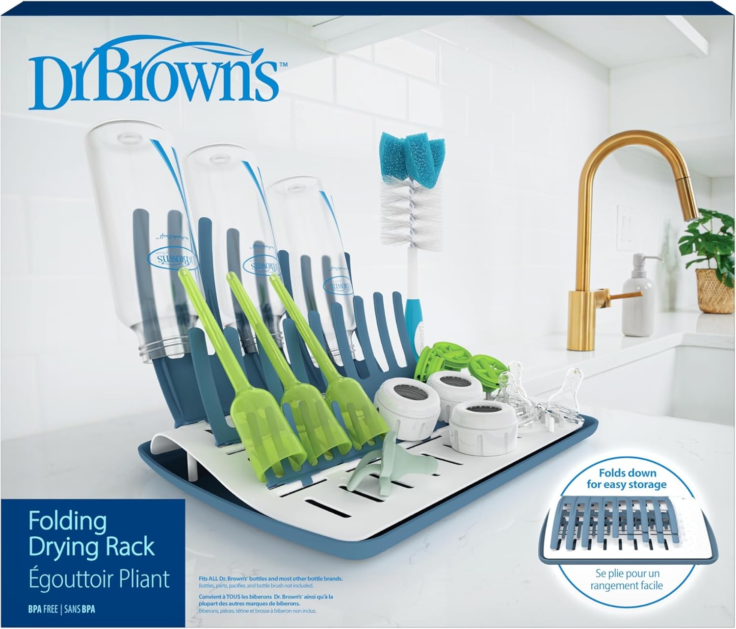 image:imageDr Browns Folding Baby Bottle Drying Rack for Easy Storage Dry Nipples Pacifiers and Other Baby Essentials BPA FreeFolding Drying Rack