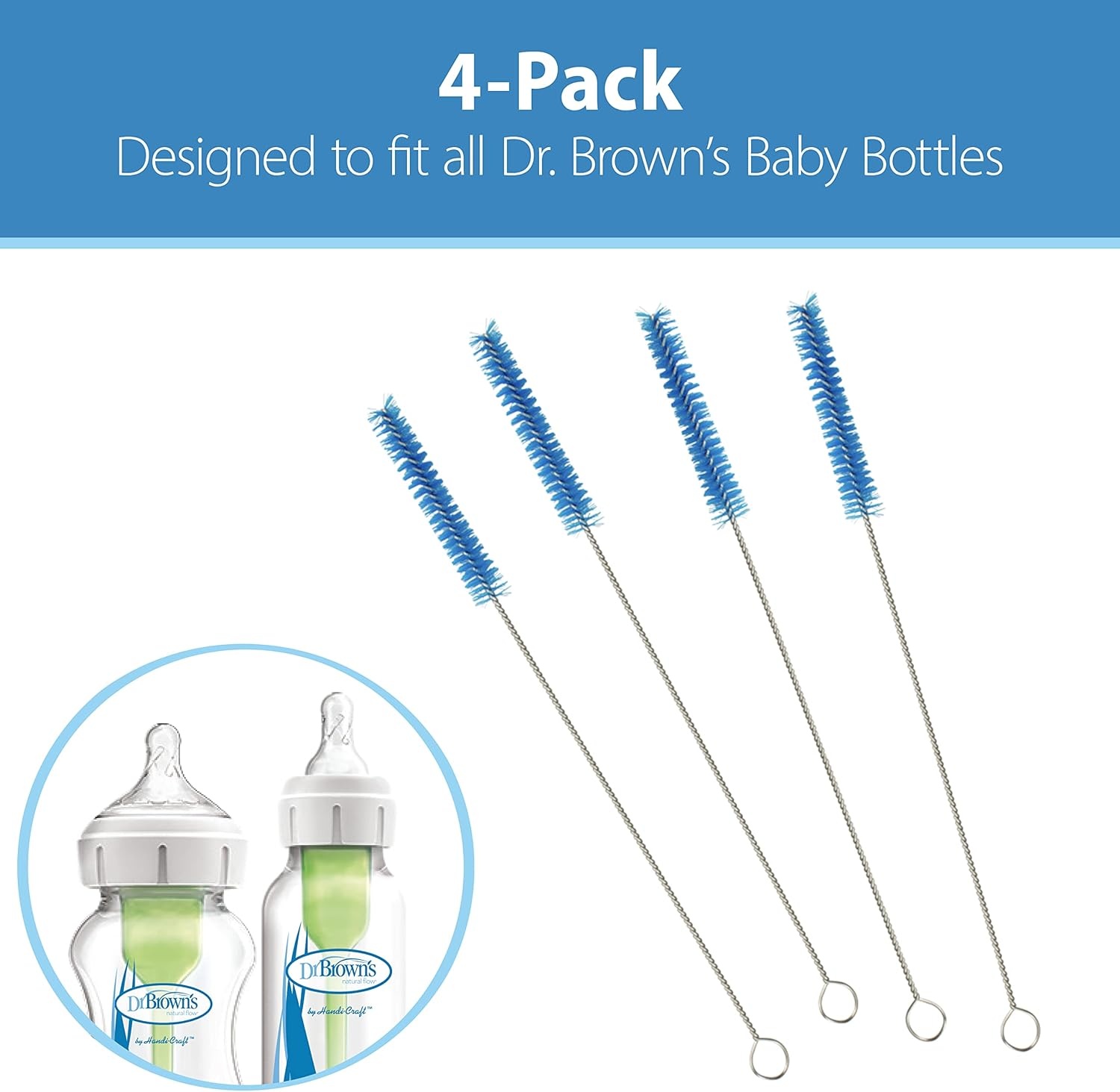 image:imageDr Browns Natural Flow Reusable Baby Bottle Vent System and Reservoir Cleaning Bristle Brush BPA Free Blue Brushes 4Pack48 Pack
