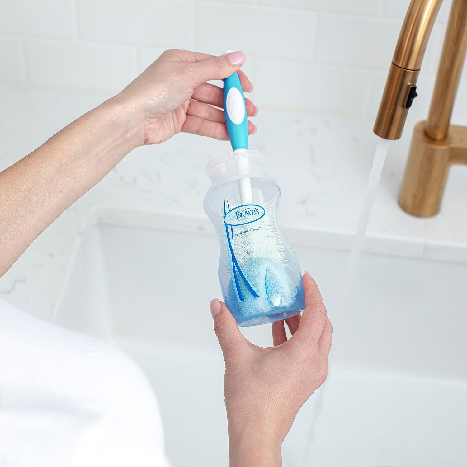 image:imageDr Browns Reusable Sponge Baby Bottle Cleaning Brush with Suction Cup Stand Scrubber and Nipple Cleaner BPAFree Gray 1Pack1pack Blue