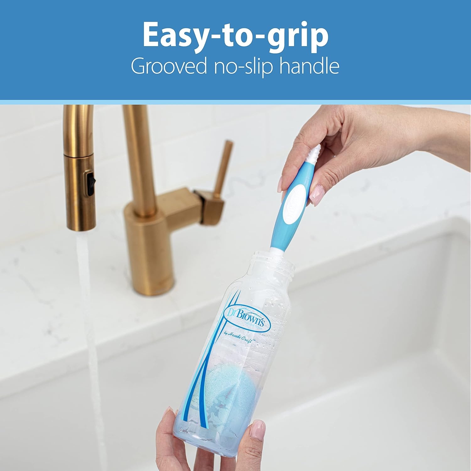 image:imageDr Browns Reusable Sponge Baby Bottle Cleaning Brush with Suction Cup Stand Scrubber and Nipple Cleaner BPAFree Gray 1Pack3blue Bottle Brushes 4vent Brushes