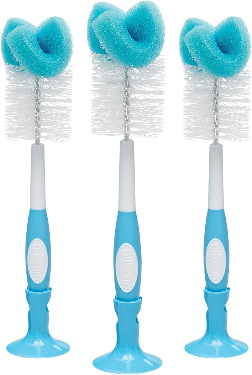 image:imageDr Browns Reusable Sponge Baby Bottle Cleaning Brush with Suction Cup Stand Scrubber and Nipple Cleaner BPAFree Gray 1Pack3blue Bottle Brushes 4vent Brushes