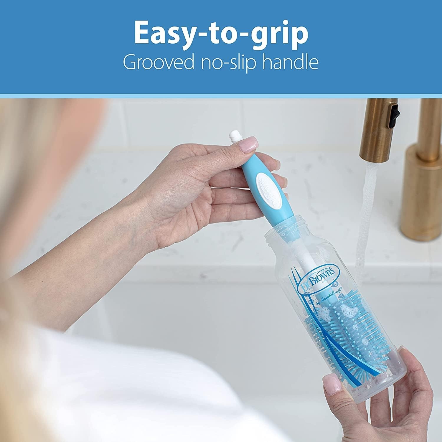 image:imageDr Browns Reusable Sponge Baby Bottle Cleaning Brush with Suction Cup Stand Scrubber and Nipple Cleaner BPAFree Gray 1PackBlue Variety Pack