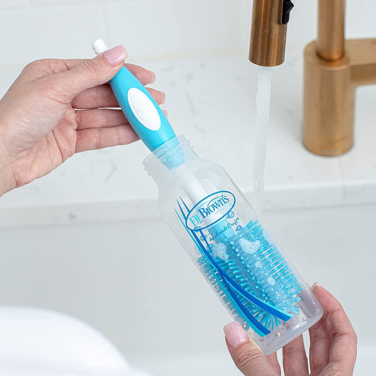 image:imageDr Browns Reusable Sponge Baby Bottle Cleaning Brush with Suction Cup Stand Scrubber and Nipple Cleaner BPAFree Gray 1PackBlue Variety Pack
