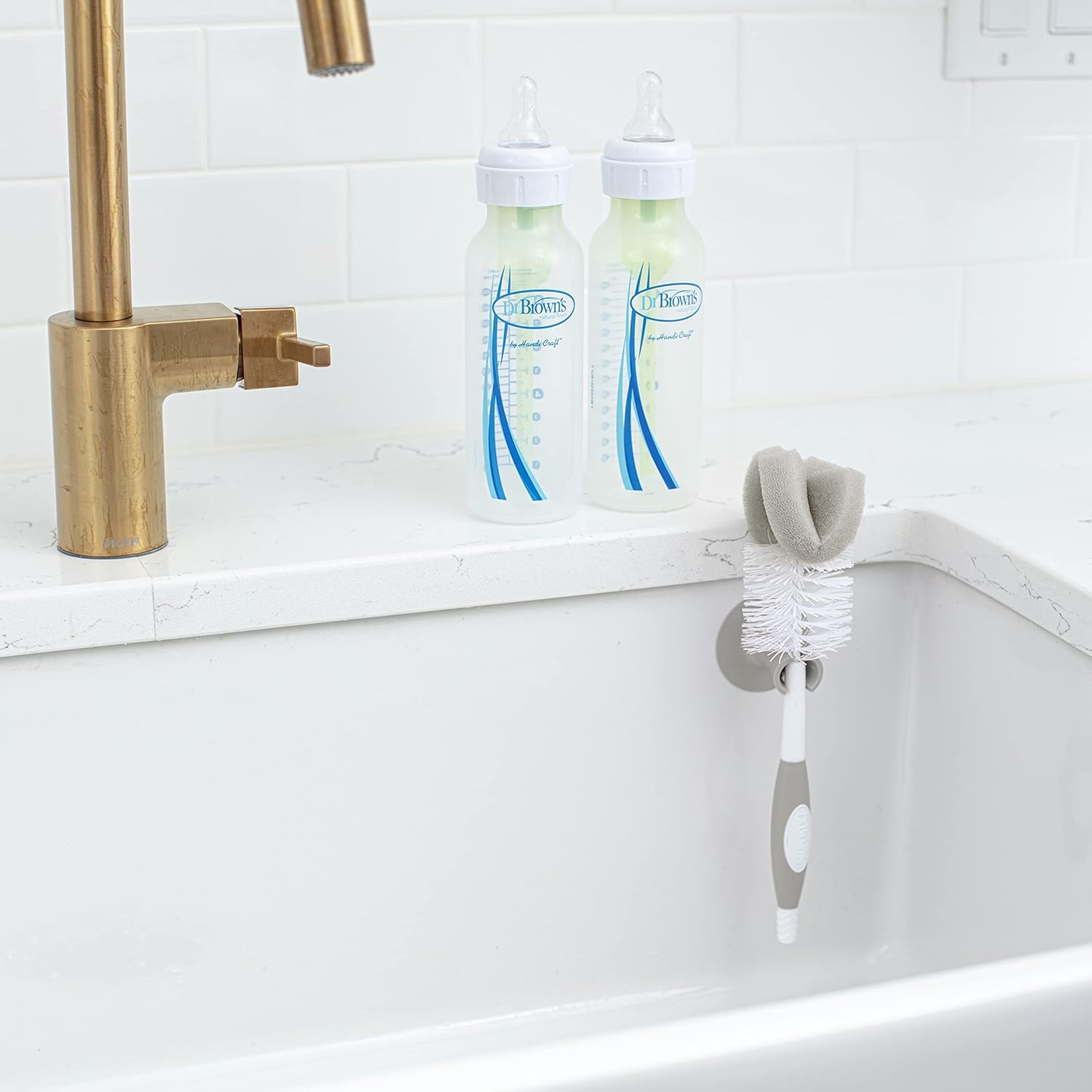 image:imageDr Browns Reusable Sponge Baby Bottle Cleaning Brush with Suction Cup Stand Scrubber and Nipple Cleaner BPAFree Gray 1PackGray