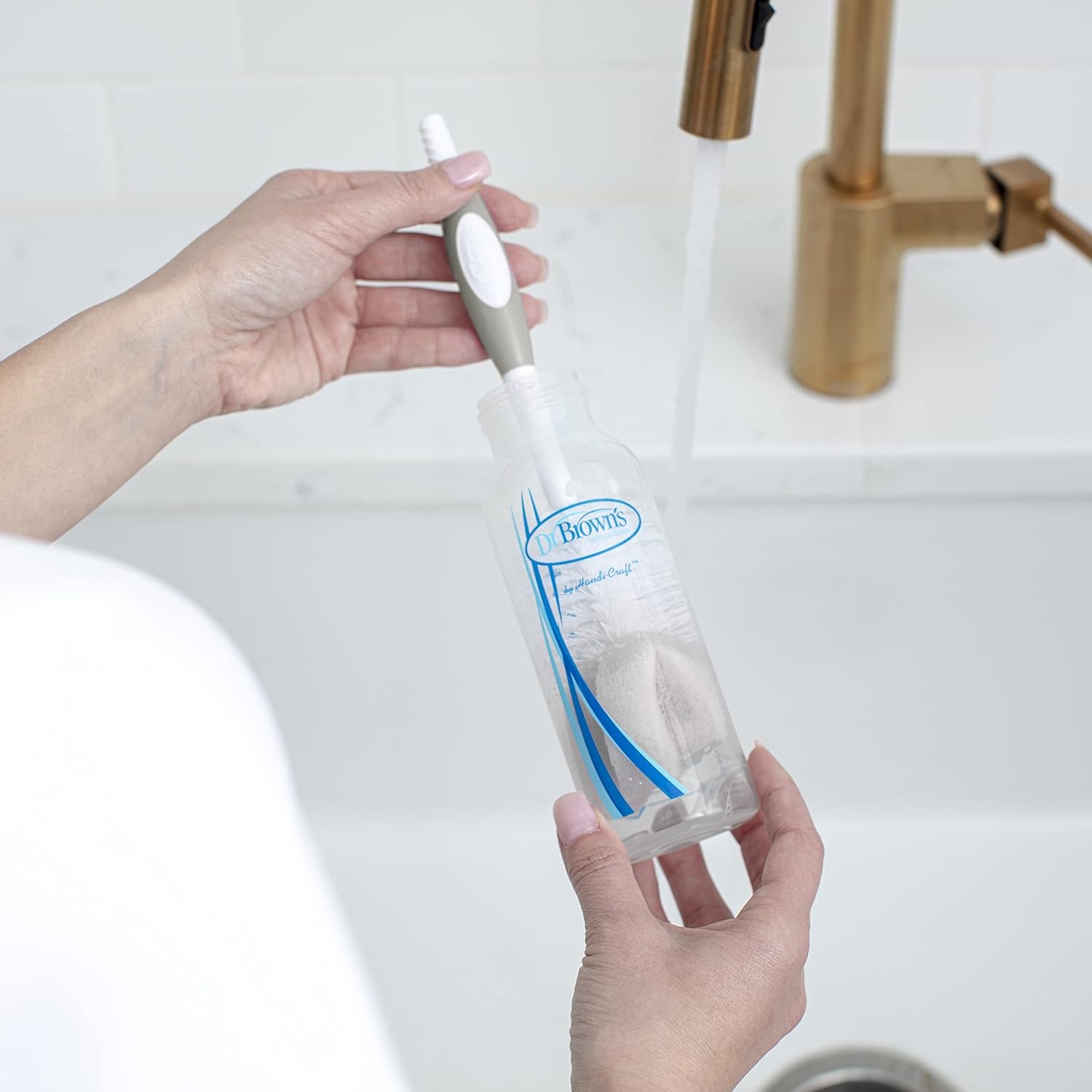 image:imageDr Browns Reusable Sponge Baby Bottle Cleaning Brush with Suction Cup Stand Scrubber and Nipple Cleaner BPAFree Gray 1PackGray