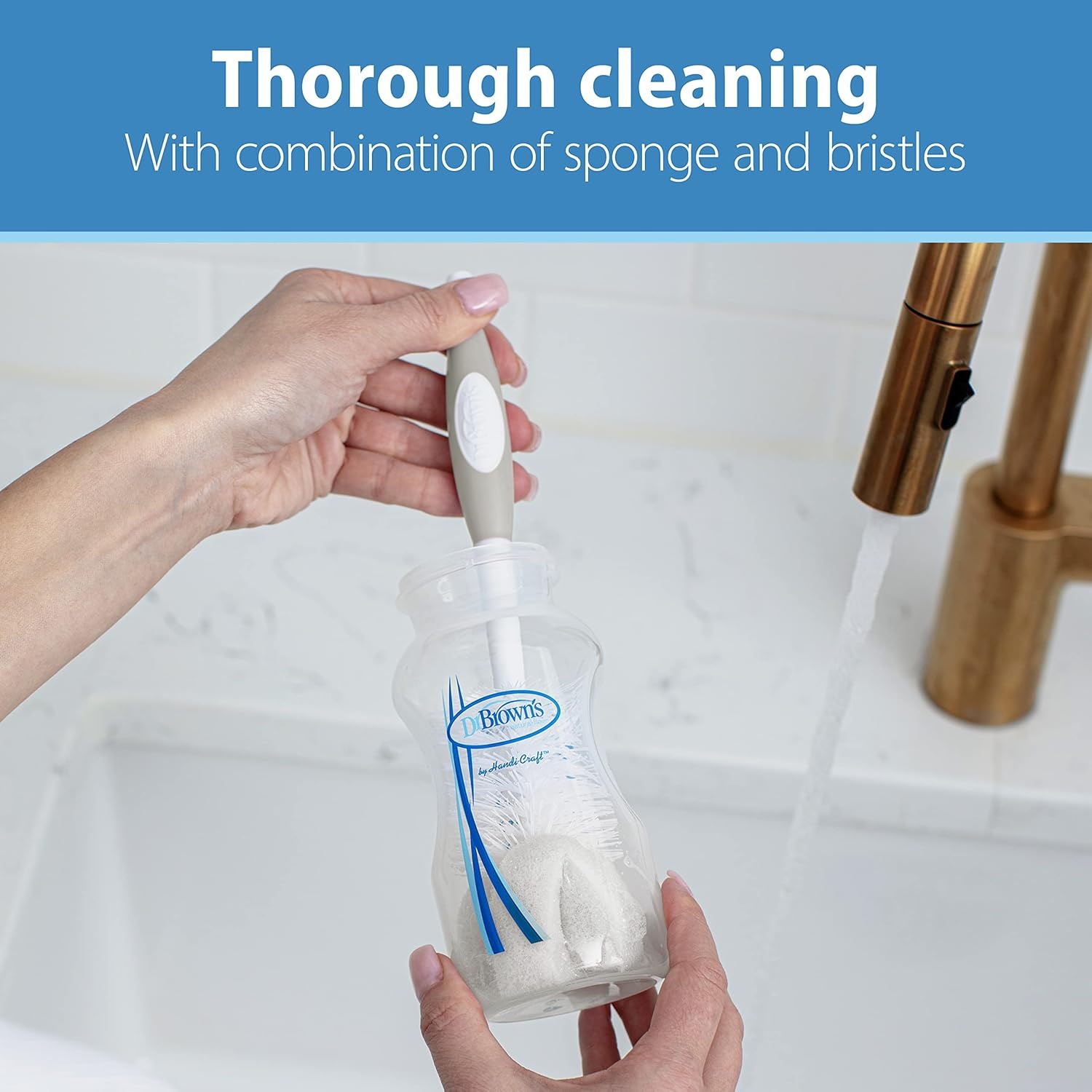 image:imageDr Browns Reusable Sponge Baby Bottle Cleaning Brush with Suction Cup Stand Scrubber and Nipple Cleaner BPAFree Gray 1PackGray