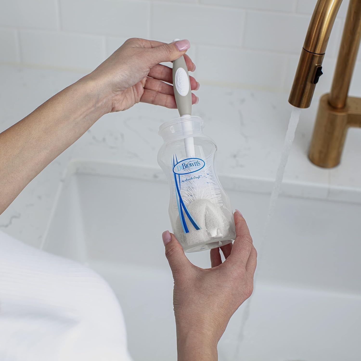 image:imageDr Browns Reusable Sponge Baby Bottle Cleaning Brush with Suction Cup Stand Scrubber and Nipple Cleaner BPAFree Gray 1PackGray