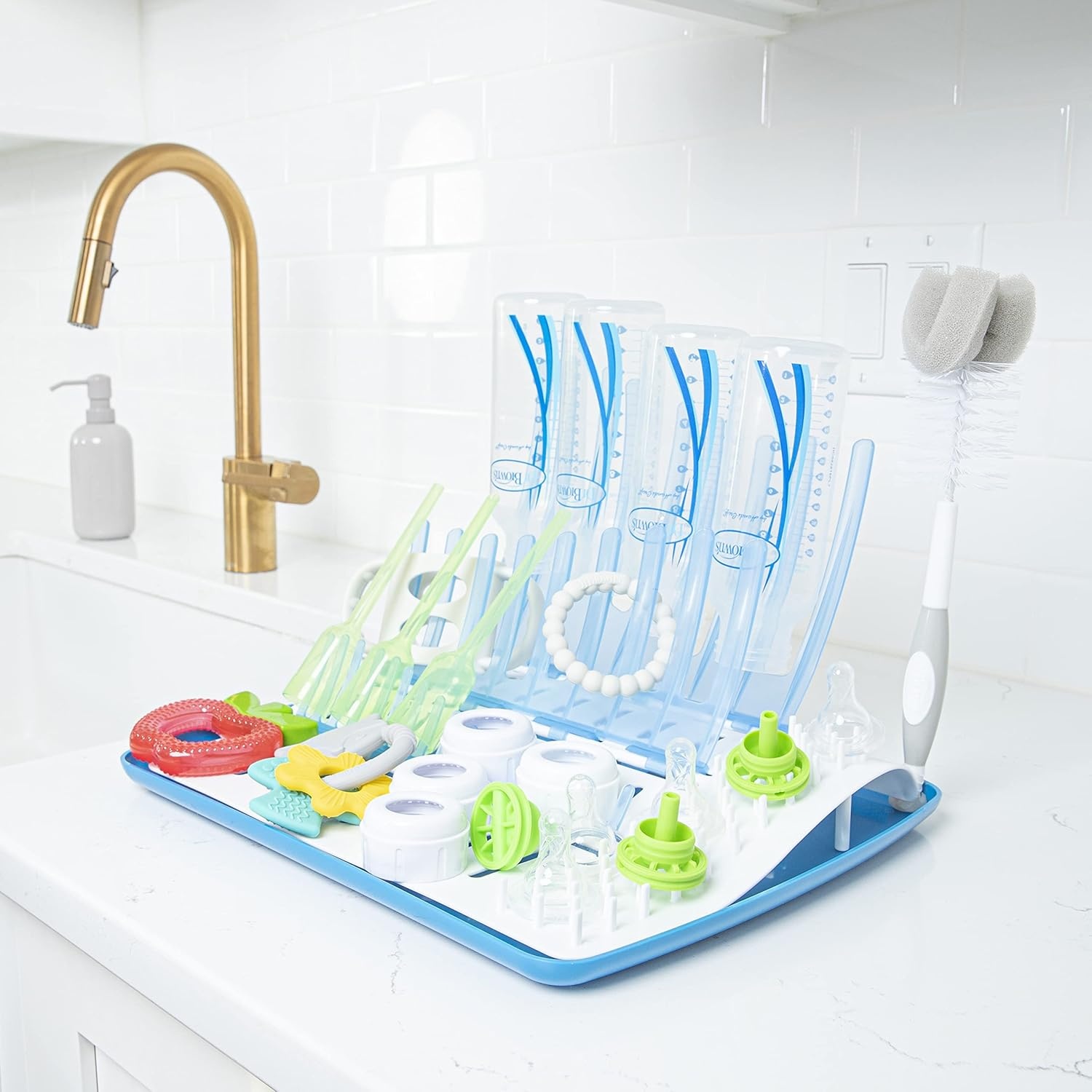 image:imageDr Browns Reusable Sponge Baby Bottle Cleaning Brush with Suction Cup Stand Scrubber and Nipple Cleaner Pink 1PackBlue Bottle Brush Drying Rack