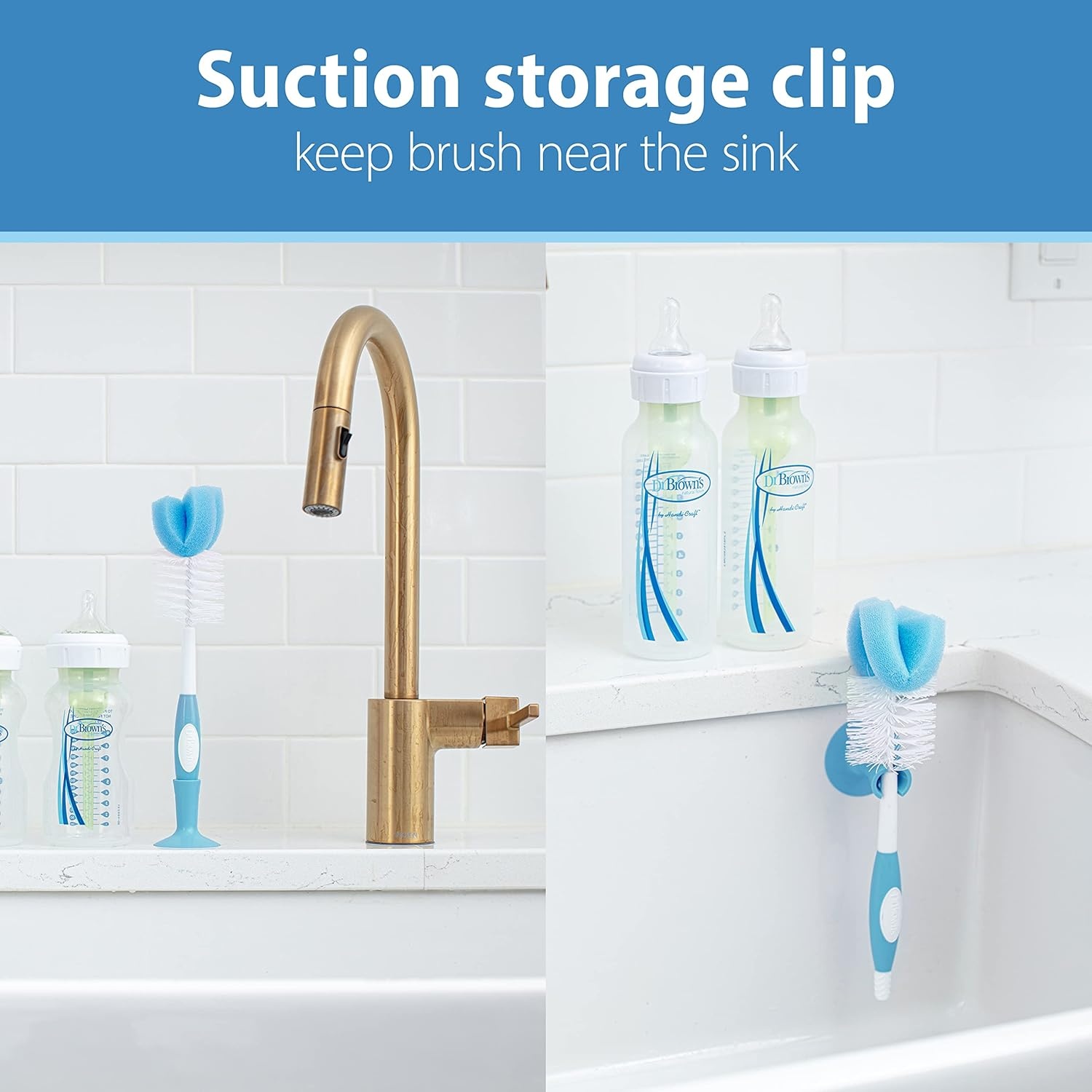 image:imageDr Browns Reusable Sponge Baby Bottle Cleaning Brush with Suction Cup Stand Scrubber and Nipple Cleaner Pink 1PackBlue Bottle Brush
