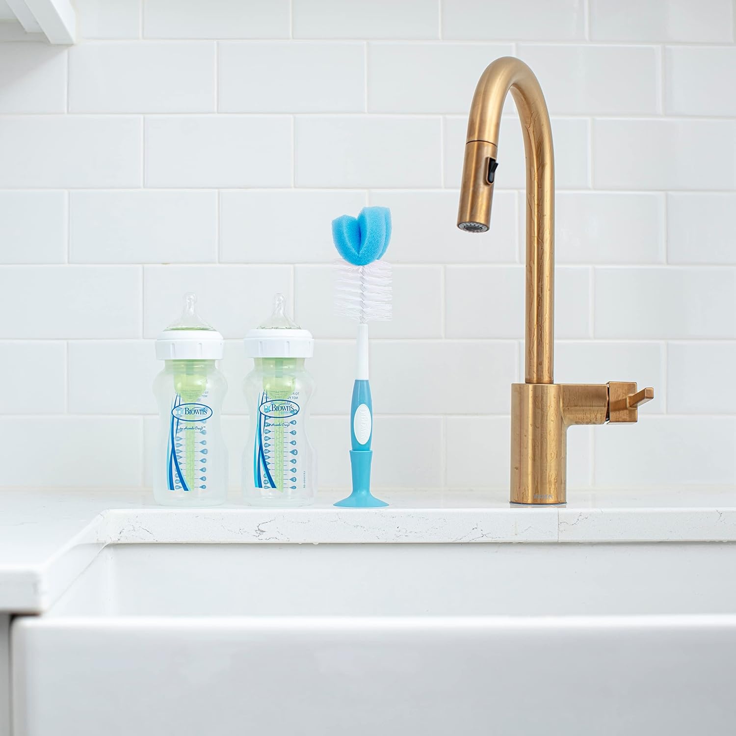 image:imageDr Browns Reusable Sponge Baby Bottle Cleaning Brush with Suction Cup Stand Scrubber and Nipple Cleaner Pink 1PackBlue Bottle Brush