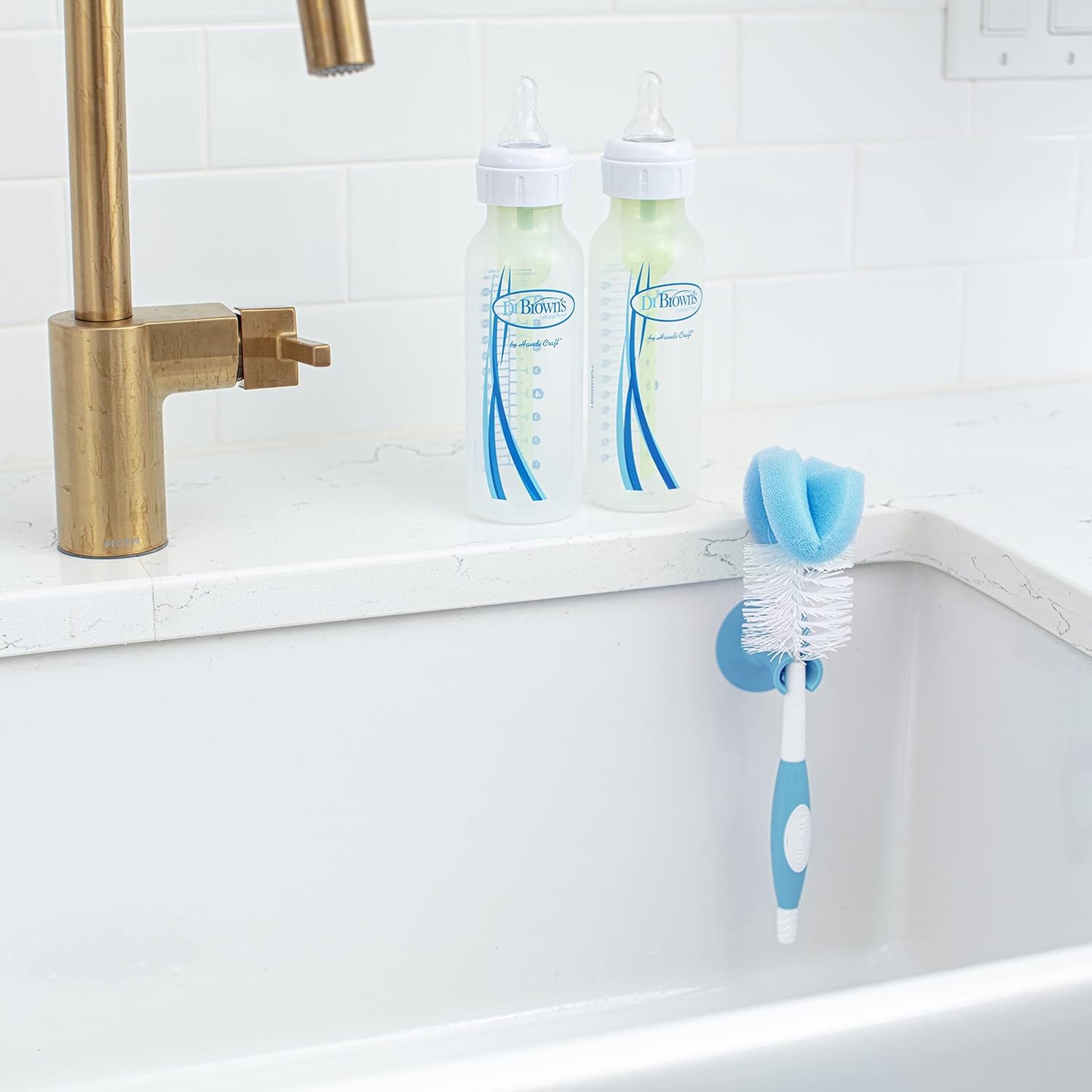 image:imageDr Browns Reusable Sponge Baby Bottle Cleaning Brush with Suction Cup Stand Scrubber and Nipple Cleaner Pink 1PackBlue Bottle Brush