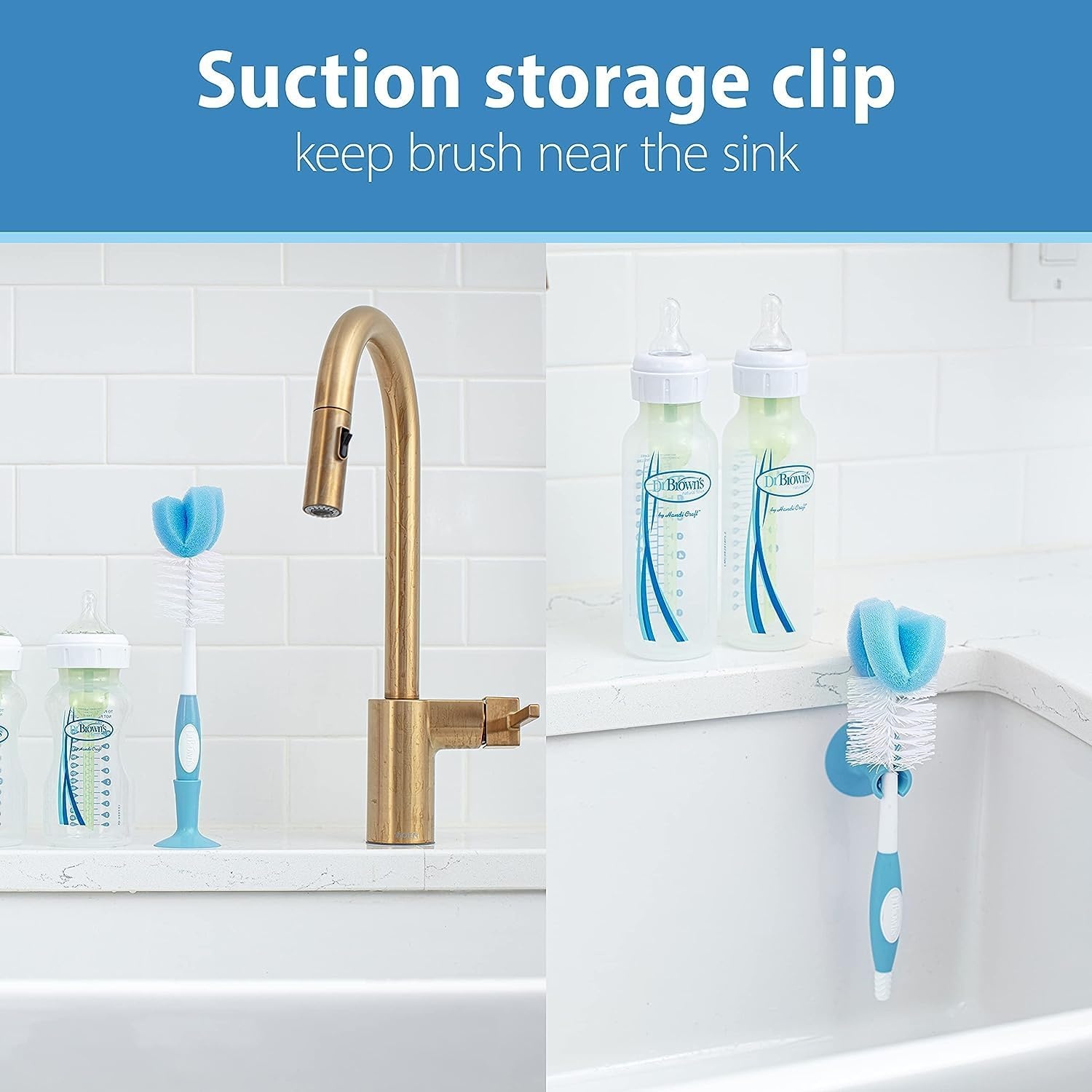 image:imageDr Browns Reusable Sponge Baby Bottle Cleaning Brush with Suction Cup Stand Scrubber and Nipple Cleaner Pink 1PackBlue Bottle Brush