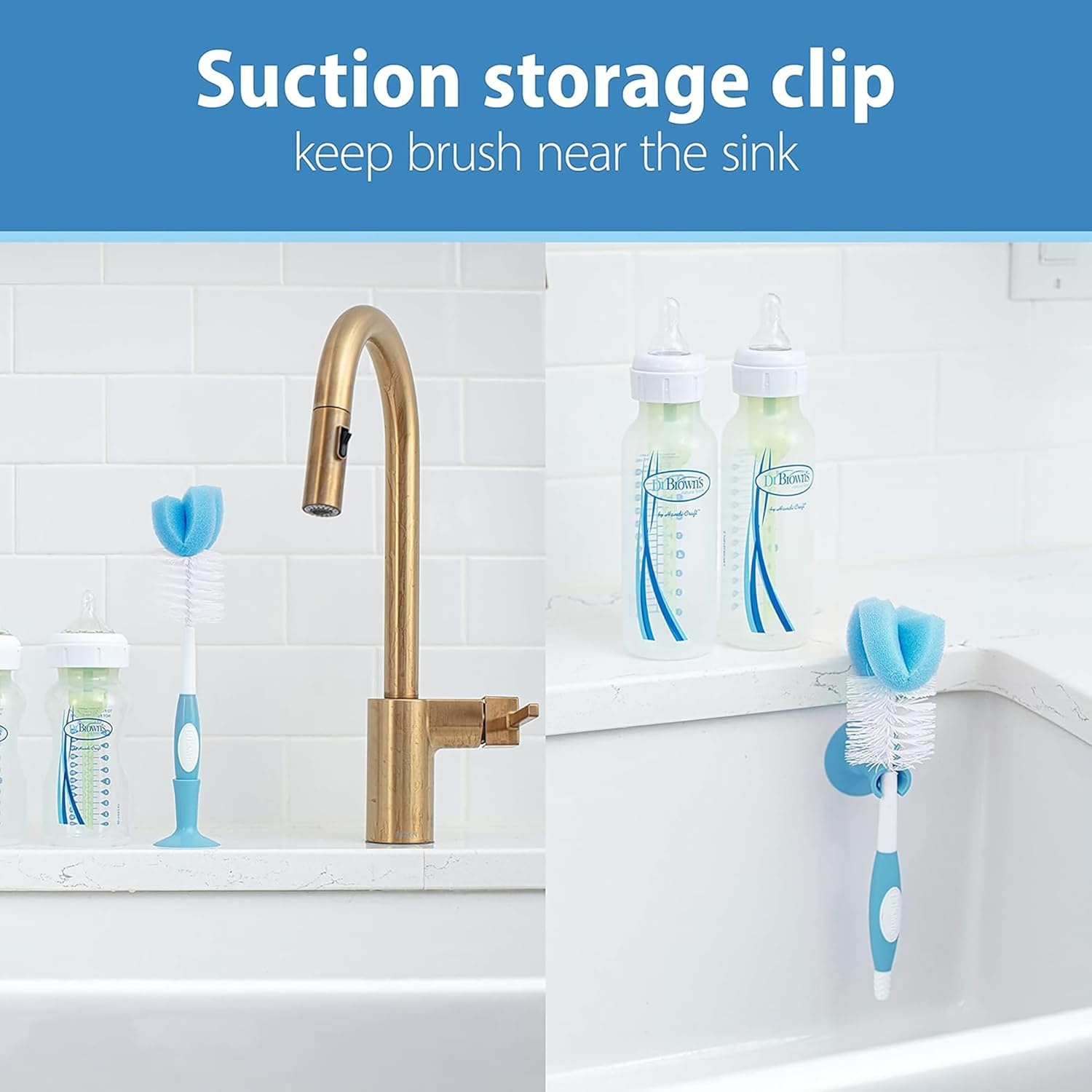 image:imageDr Browns Reusable Sponge Baby Bottle Cleaning Brush with Suction Cup Stand Scrubber and Nipple Cleaner Pink 1PackBlue Bottle Brush
