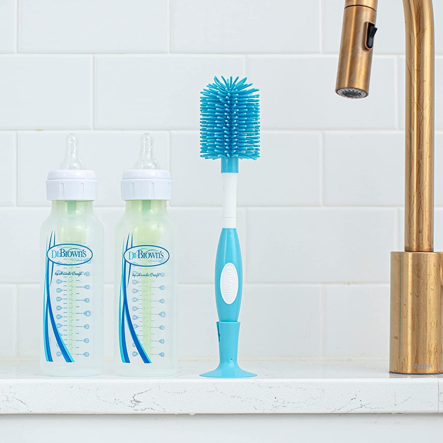 image:imageDr Browns Reusable Sponge Baby Bottle Cleaning Brush with Suction Cup Stand Scrubber and Nipple Cleaner Pink 1PackBlue Variety Pack