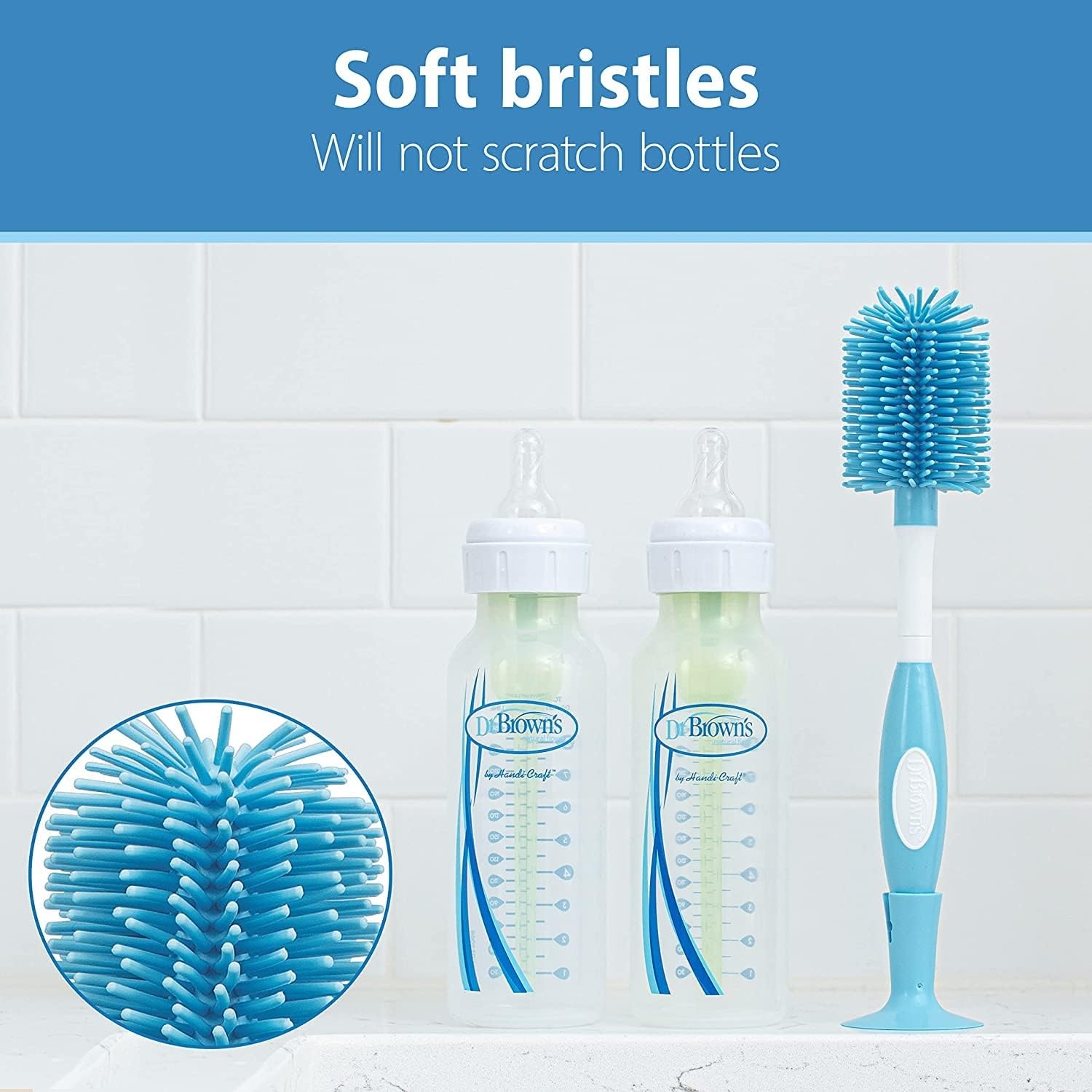 image:imageDr Browns Reusable Sponge Baby Bottle Cleaning Brush with Suction Cup Stand Scrubber and Nipple Cleaner Pink 1PackBlue Variety Pack