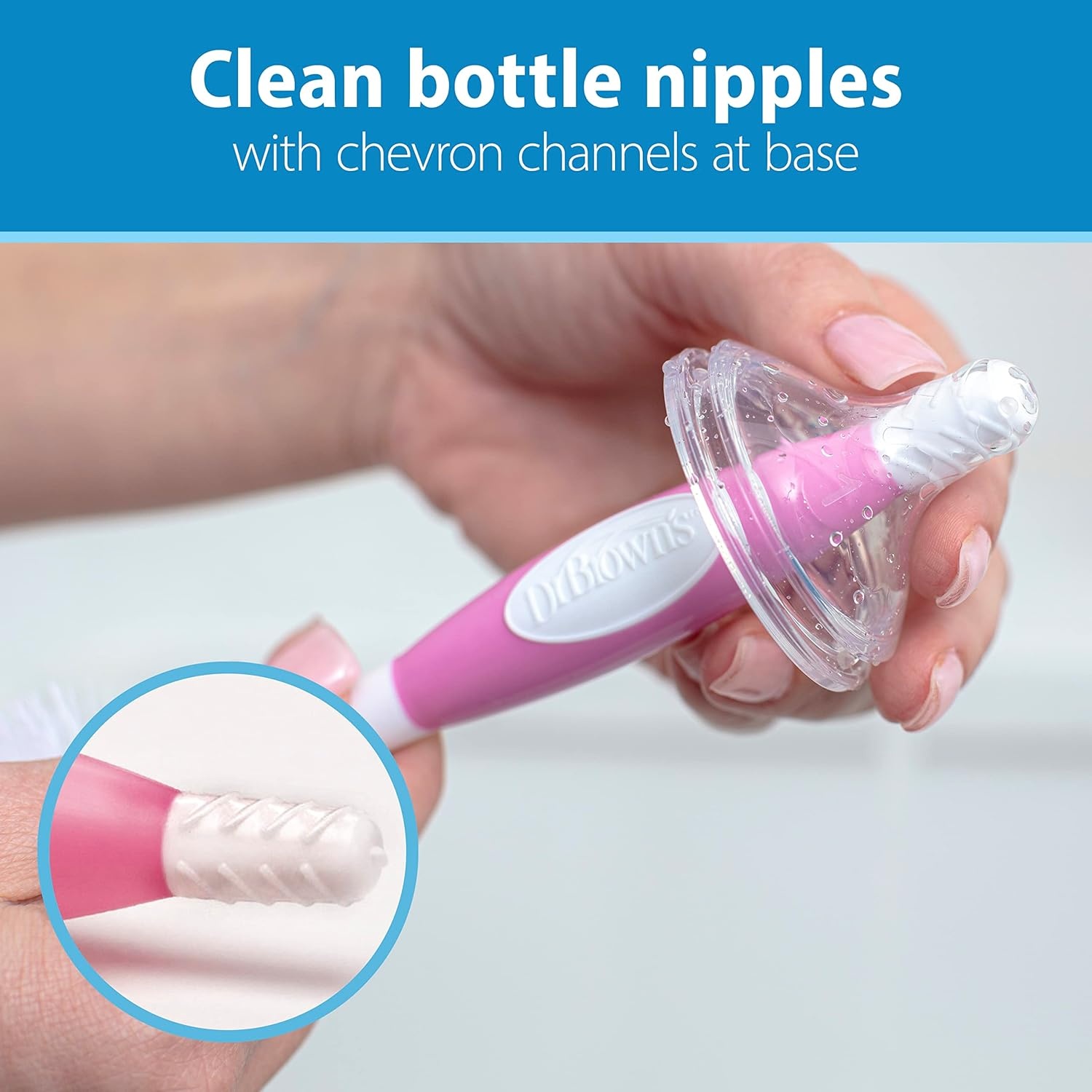 image:imageDr Browns Reusable Sponge Baby Bottle Cleaning Brush with Suction Cup Stand Scrubber and Nipple Cleaner Pink 1PackPink Bottle Brush