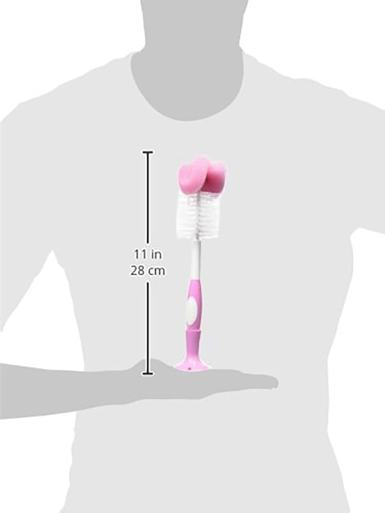 image:imageDr Browns Reusable Sponge Baby Bottle Cleaning Brush with Suction Cup Stand Scrubber and Nipple Cleaner Pink 1PackPink Bottle Brush