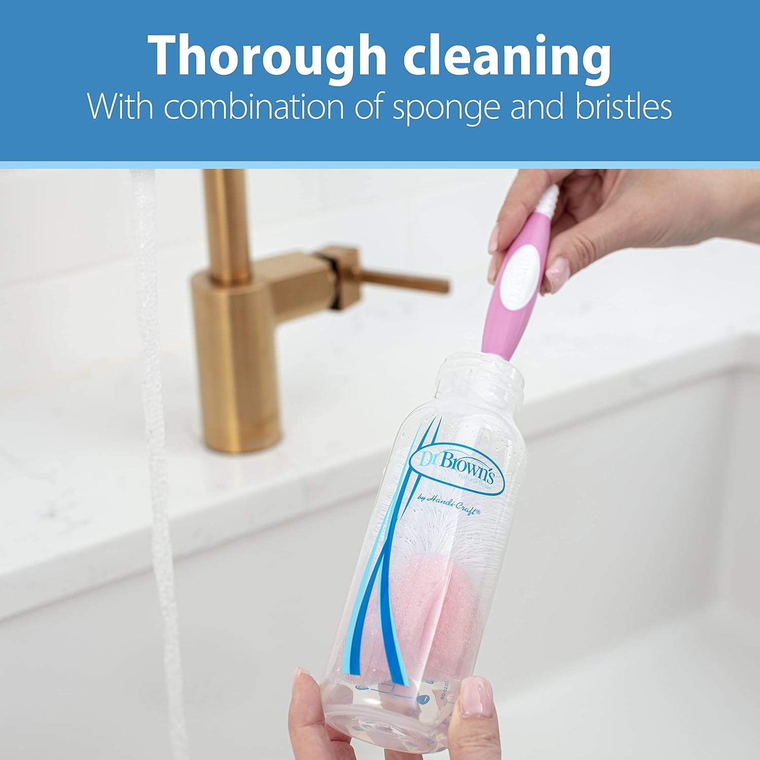 image:imageDr Browns Reusable Sponge Baby Bottle Cleaning Brush with Suction Cup Stand Scrubber and Nipple Cleaner Pink 1PackPink Bottle Brush