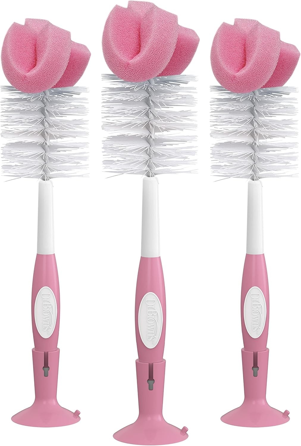 image:imageDr Browns Reusable Sponge Baby Bottle Cleaning Brush with Suction Cup Stand Scrubber and Nipple Cleaner Pink 1PackPink Bottle Brush