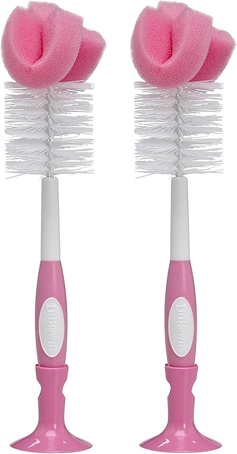 image:imageDr Browns Reusable Sponge Baby Bottle Cleaning Brush with Suction Cup Stand Scrubber and Nipple Cleaner Pink 1PackPink Bottle Brush