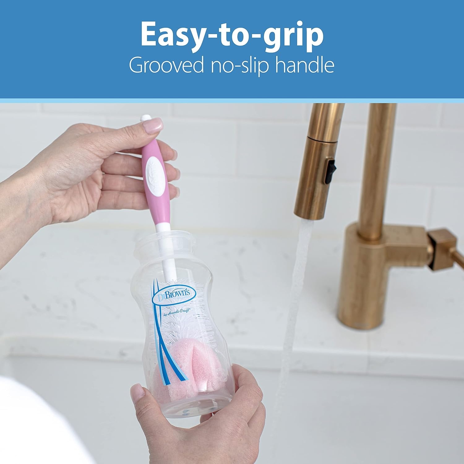 image:imageDr Browns Reusable Sponge Baby Bottle Cleaning Brush with Suction Cup Stand Scrubber and Nipple Cleaner Pink 1PackPink Bottle Brush